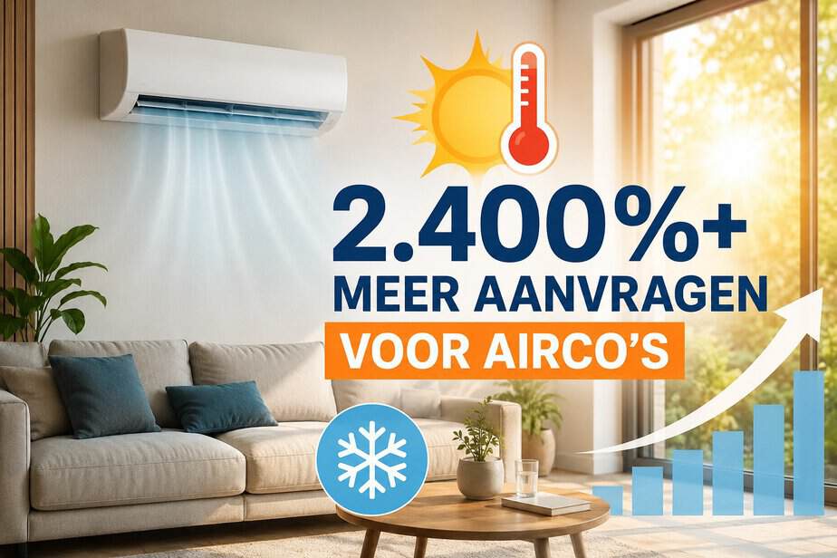Airco aanvragen stijgen met 2.400% tijdens de hittegolf in Vlaanderen door toenemende vraag naar airconditioning.